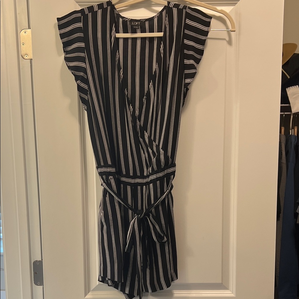LOFT Black and White Striped Romper